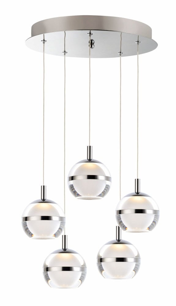 Polished Chrome 5-Light LED Globe Pendant