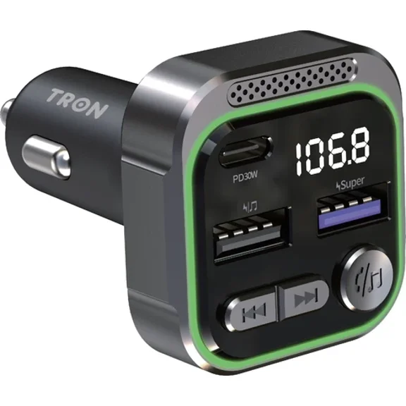 30W Car Bluetooth Fm Transmitter & Power Adapter, 3-Port Usb-A + Usb-A + Usb-C
