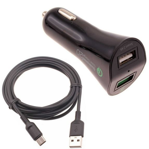 30W Fast Car Charger for Moto G Stylus (2022) Phone - 2-Port USB 6ft Cable Type-C Quick Charge DC Socket Power Compatible With Motorola Moto G Stylus (2022)