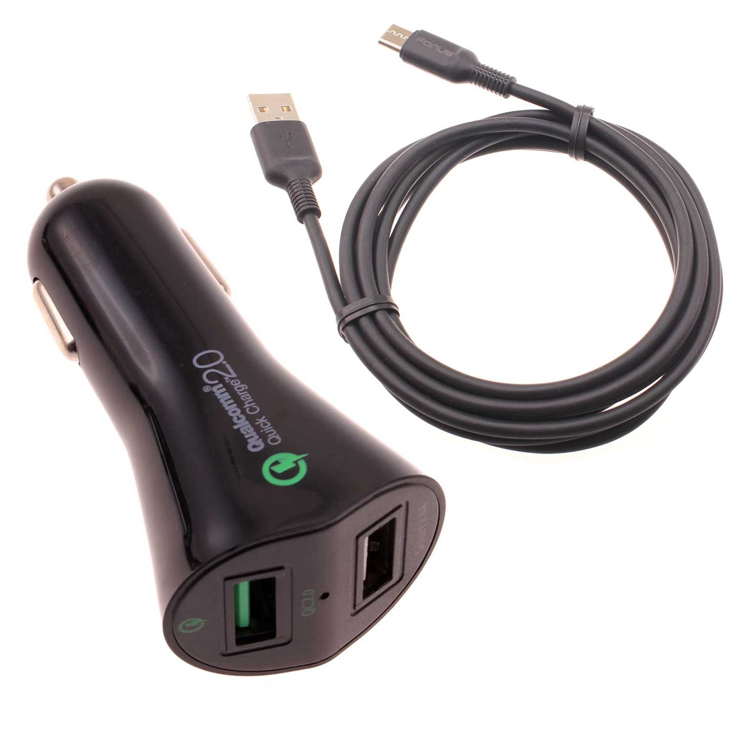 30W Fast Car Charger for Nokia C110/C210/C100 - 2-Port USB 6ft Cable Type-C Quick Charge DC Socket