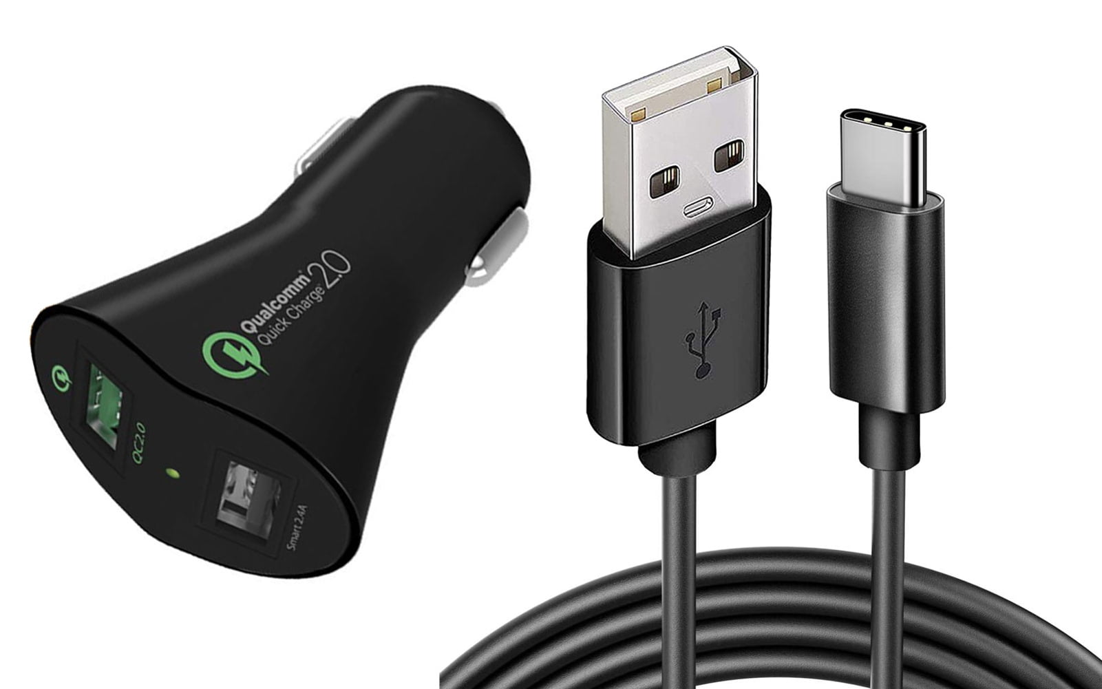 30W Fast Car Charger for Nokia XR21, T21, X100 - 2-Port USB 6ft Cable Type-C Quick Charge DC Socket