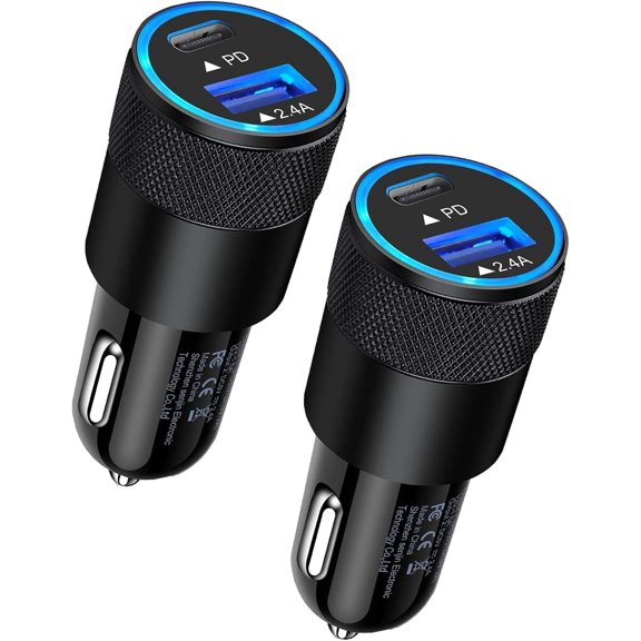 30W PD USB C Car Charger, USB Type C Fast Power Charging Block Dual Port USBA & USBC Plug Cargador Carro Lighter Adapter for iPhone, iPad, Samsung Galaxy, LG, Google Pixel, Moto, USB-C Port