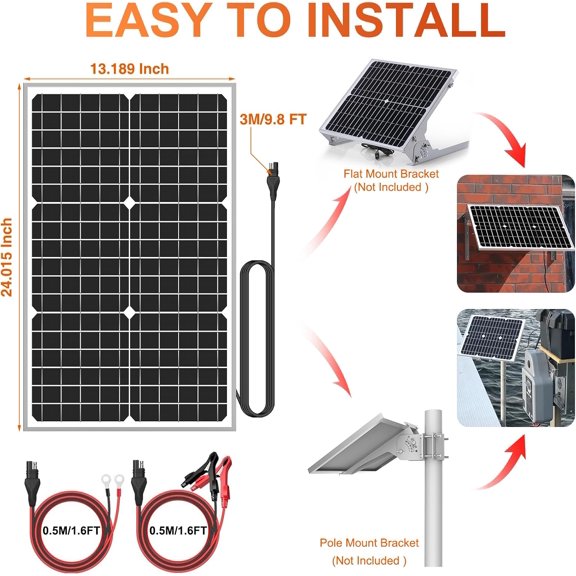30W Panel Kit with 10A MPPT Charge Controller for 12V Battery Charging