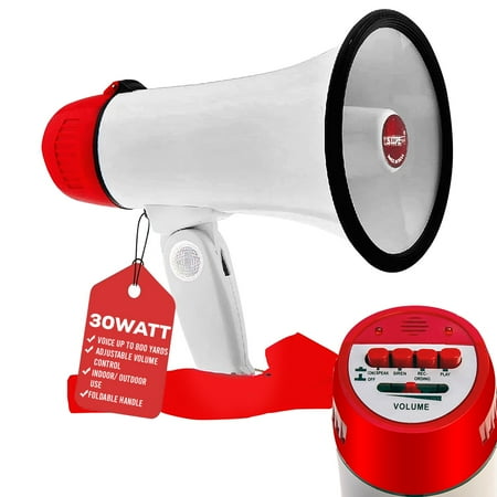 30W Portable Megaphone with Siren & 800-Yard Range – Weather-Resistant Bullhorn for Sports, Coaching, Events