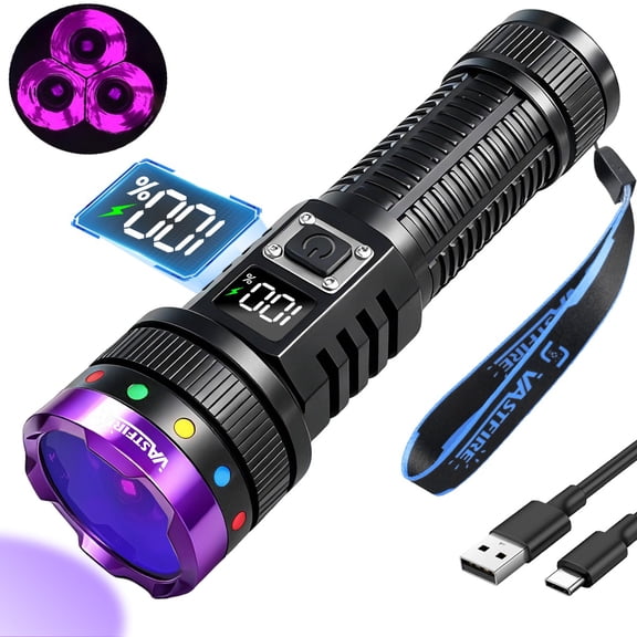 30W Rechargeable 365nm UV Flashlight with Filter Lens & LCD Display Professional Ultraviolet Black Light Inspection Torch