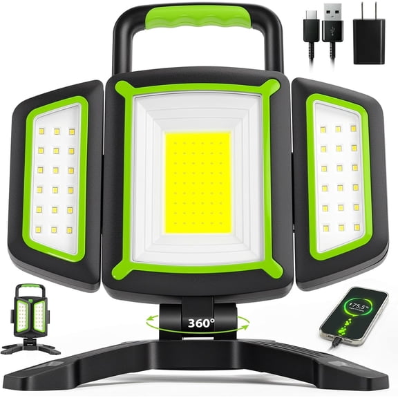 30W Rechargeable LED Work Light, 3000LM , 5 Modes, 360 Rotatable & Foldable, for Garage, Job Site, Camping, Repairing