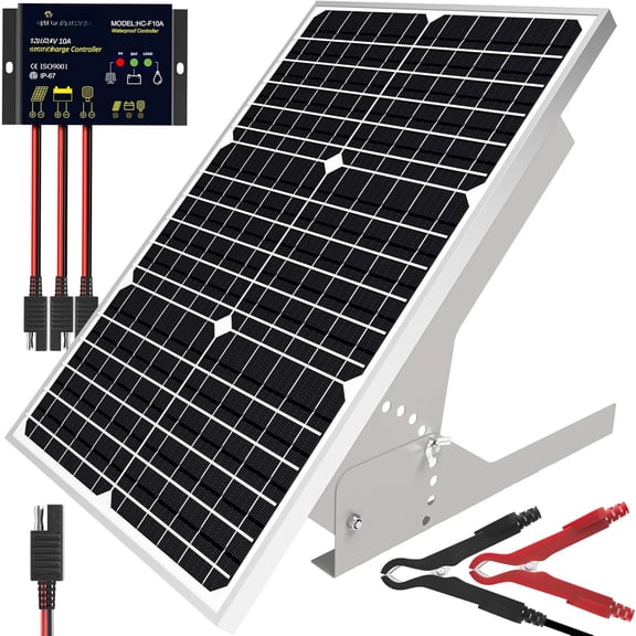30W Solar Panel Kit 12V, Monocrystalline Solar Panel Charger Off Grid with Intelligent  Controller+ Adjustable Mount Bracket for Boat  RV  Marine Automotive Camping Roof