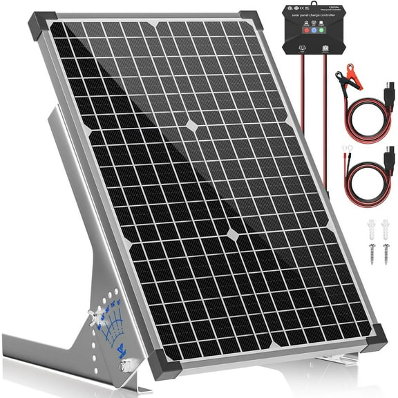 30W Solar Panel Kit, 12v Battery Trickle Charger Maintainer + 10A MPPT Charge Controller Adjustable Mount Bracket,Waterproof for Car Boat Marine RV Roof