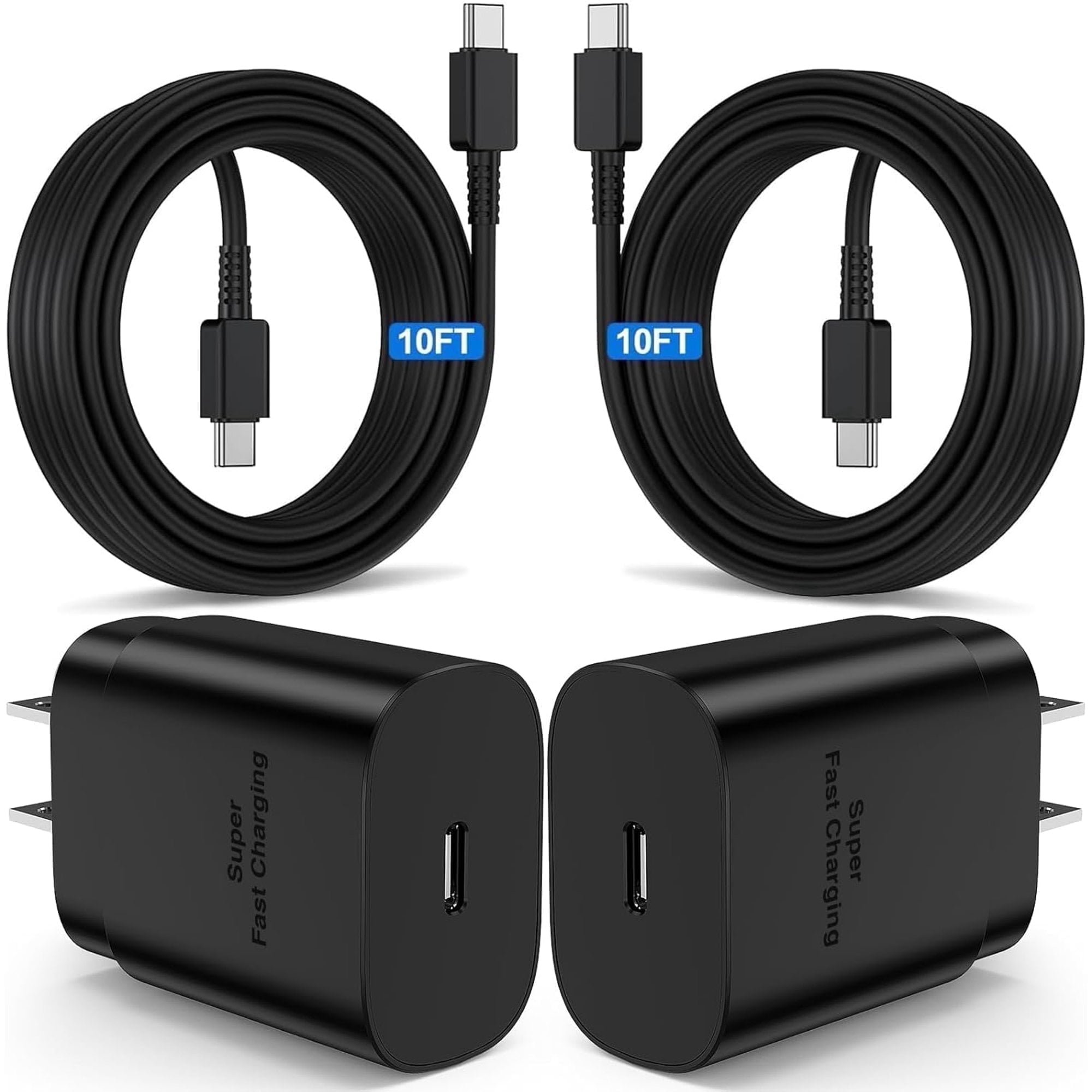 Cabepow 25W USB C Fast Charging Block Adapter, 2-Pack with 2x10FT C to ...