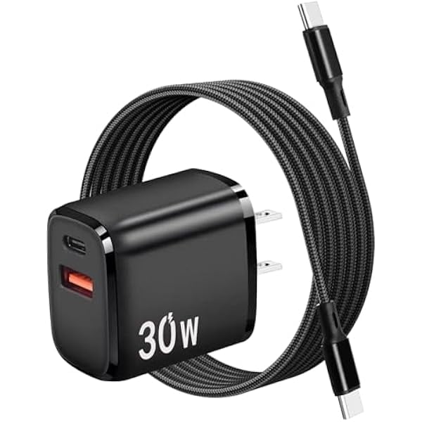30W USB C Charger for Fire Max 11, HD10, Pad Pro, Air, Mini - USB + Type C Dual Port Fast Wall Charger with C to C Charging Cable Compatible with Samsung S9 S8 S7 Tablets, 6ft Long