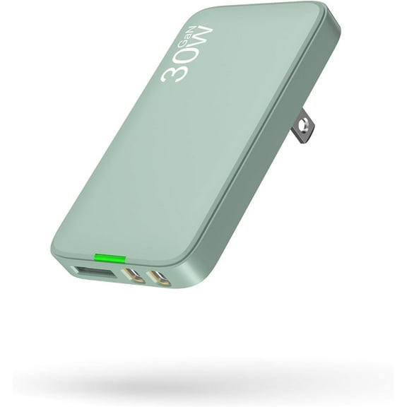 30W USB C Charger, Flat USB Wall Charger with USB C and USB A Ports, Super Thin USB Wall Plug for MacBook Pro/Air/iPad Pro, iPhone 15/14/13/12 and Galaxy S23,S22 etc (Green-30W)