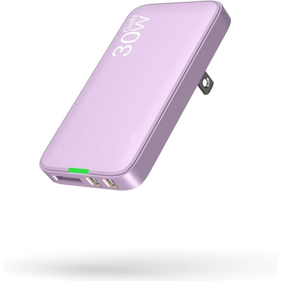30W USB C Charger, Flat USB Wall Charger with USB C and USB A Ports, Super Thin USB Wall Plug for MacBook Pro/Air/iPad Pro, iPhone 15/14/13/12 and Galaxy S23,S22 etc (Purple-30W)