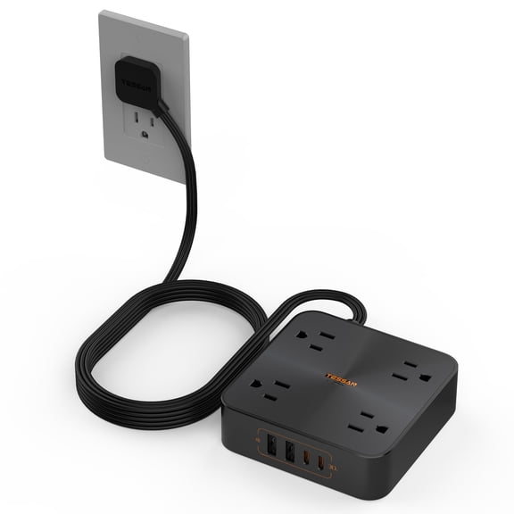 30W USB C Power Strip, TESSAN Fast Charger Surge Protector with 4 Outlet Extender, 6 FT Flat Plug Extension Cord 4 Charger Block Power Delivery (2 USB C) for Office Supplies, Dorm Room Essentials
