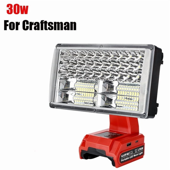 30W portable LED working light, for Makita/DEWALT/MILWAKEE/BOSCH/BLACK DECKER 18V battery flashlight, with USB Type-C port