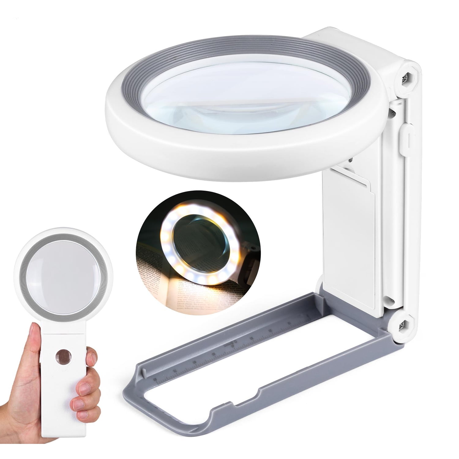 30X 10X Magnifying Glass with Light and Stand, Large Lighted Magnifying