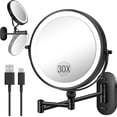 thumbnail image 1 of 30X/1X Wall Mounted Lighted Makeup Mirror, 9'' Height Adjustable Double Sided 5000mAh Rechargeable Magnifying Bathroom Mirror with Light, 3 Color Modes Touch Dimmable Extended Arm 360 Rotation, 1 of 9