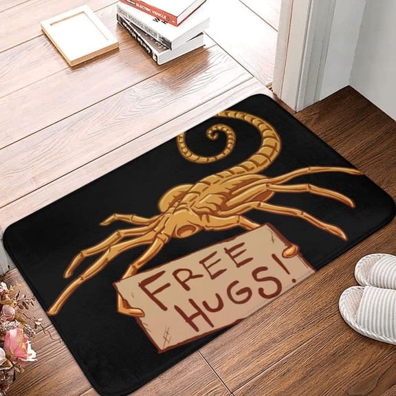 30X 36 Extra Durable Door Mat -Free Hugs Front Door Mat Anti-Slip Outdoor Quick Dry Facehugger Alien Xenomorph Doormat Garden Garage Entrance Rug Carpet.