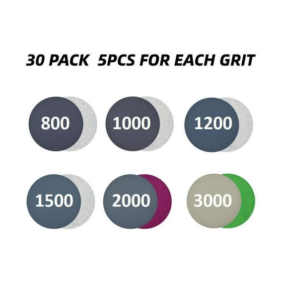 30X 6" Wet Dry Sanding Discs 800-3000 Grit Hook and Loop Orbital Sandpaper Pads
