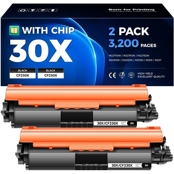 30X High Yield Black Toner Cartridge CF230X, Compatible Toner Cartridge Replacement for HP 30X 30A CF230X CF230A Compatible with Laserjet Pro MFP M203dw M227fdw M227fdn M203d M203dn M227sdn, 2 Black