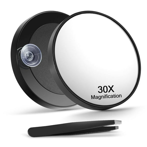 30X Magnifying Mirror, 3.5 Inches Travel Magnified Makeup Mirror and Slant Tweezers Kit, Portable Makeup Mirror Perfect for Precise Makeup Application,Black