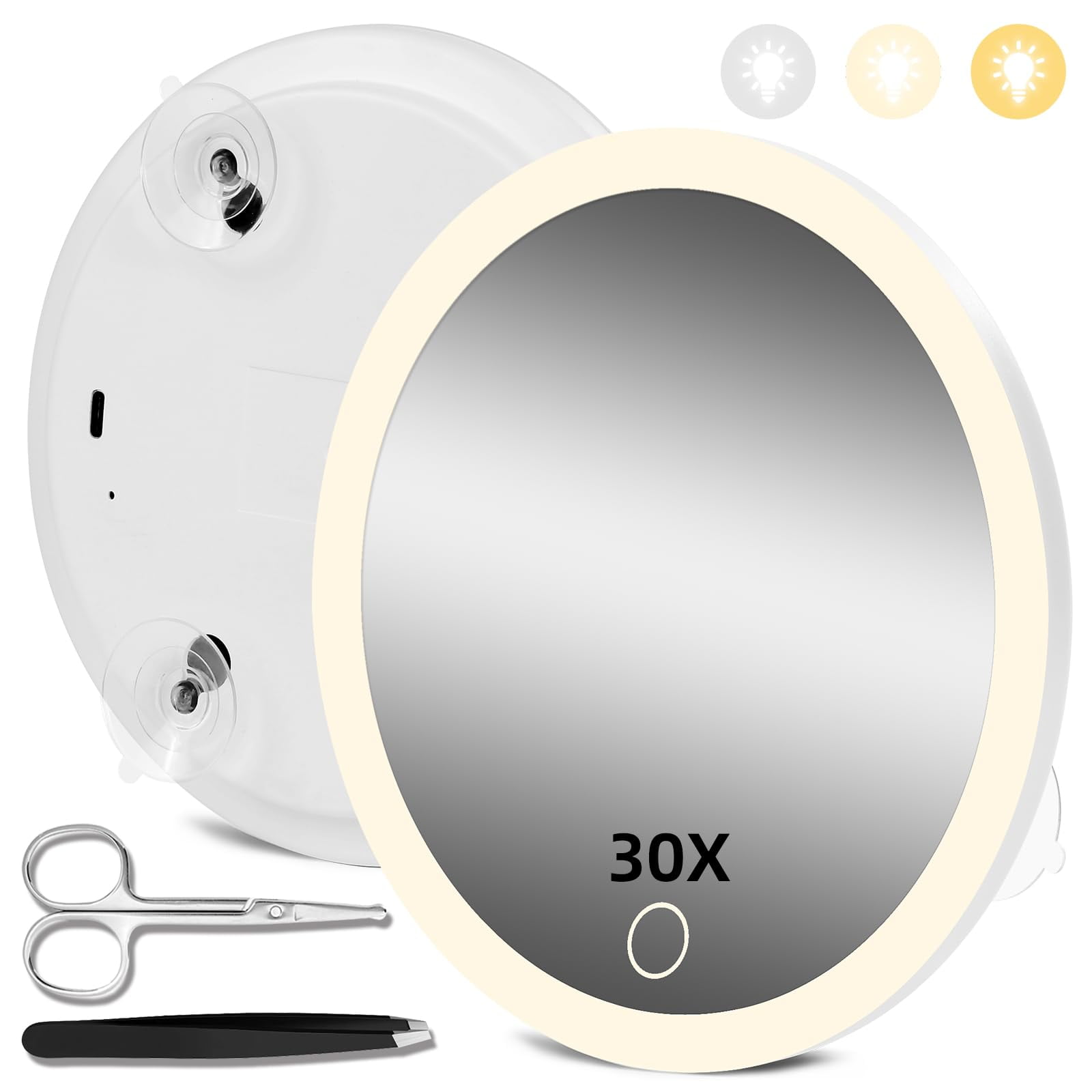 30X Magnifying Mirror with DNF2 Lights, 6'' Travel Magnifying Mirror