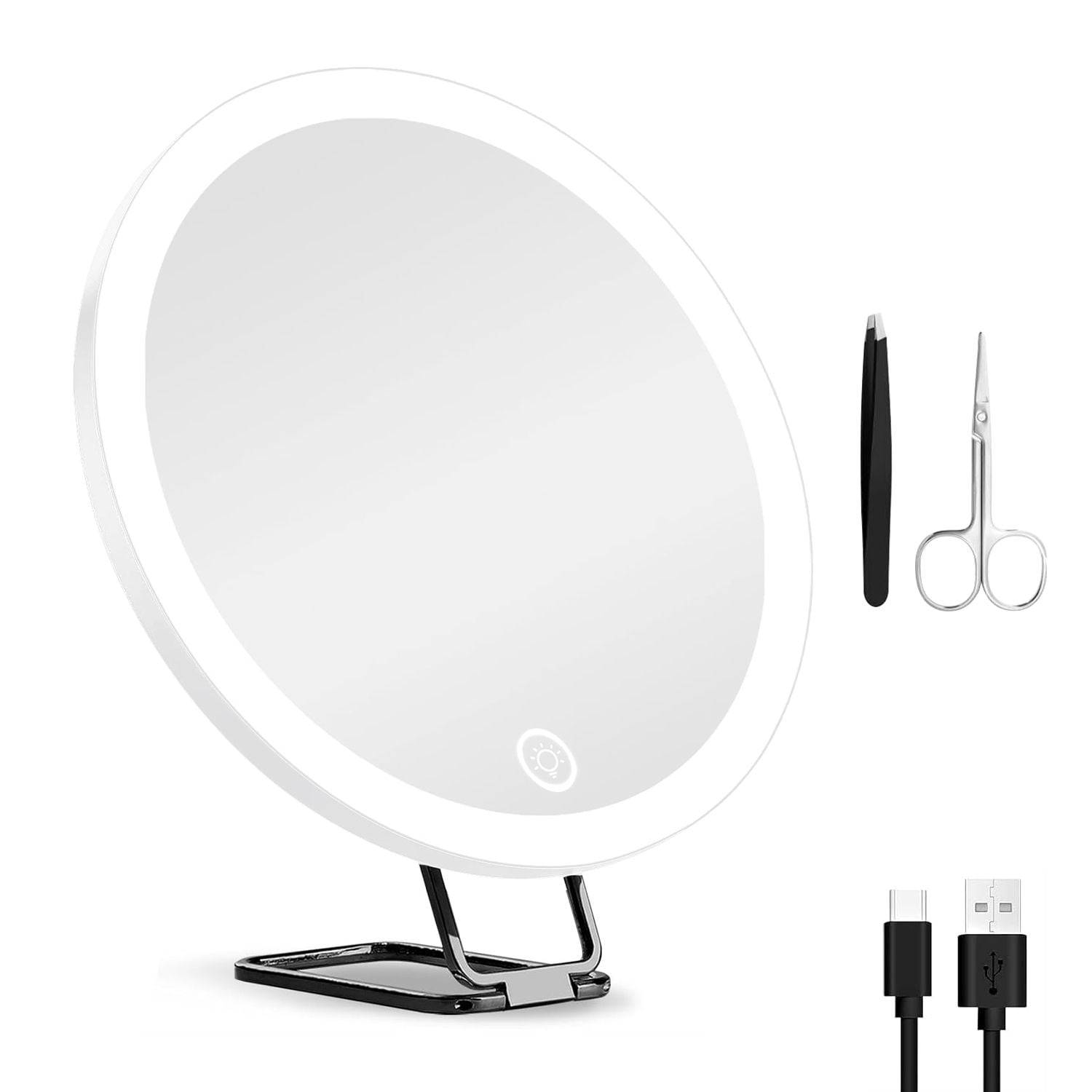 30X Magnifying Mirror With Light 3 Colors Dimmable Brightness Included Tweezer Scissor Travel Magnifying Makeup Mirror with Suction Cup 360° Adjustable Stand