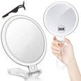 thumbnail image 1 of 30X Magnifying Mirror, Travel Hand Mirrors with Handle - Double Side Handheld Mirror with 1X 30X Magnification & Adjustable Handle/Stand, Foldable Travel Vanity Mirror for Makeup (Clear), 1 of 8