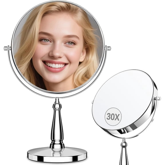 30X Magnifying Mirror, Vanity Mirror Tabletop for Women, Metal Makeup Mirror with Magnification, Desk Mirror with Stand for Home & Office Decoration, Great Gift Option, 8 Inch