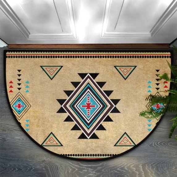 30X17 Inch Half Round Door Mat,Ethnic Aztec Non Slip Absorbent Doormat,Welcome Mat for Front Door,Low-Profile Semi Circle Floor Mats Area Rugs for Home Garage ,