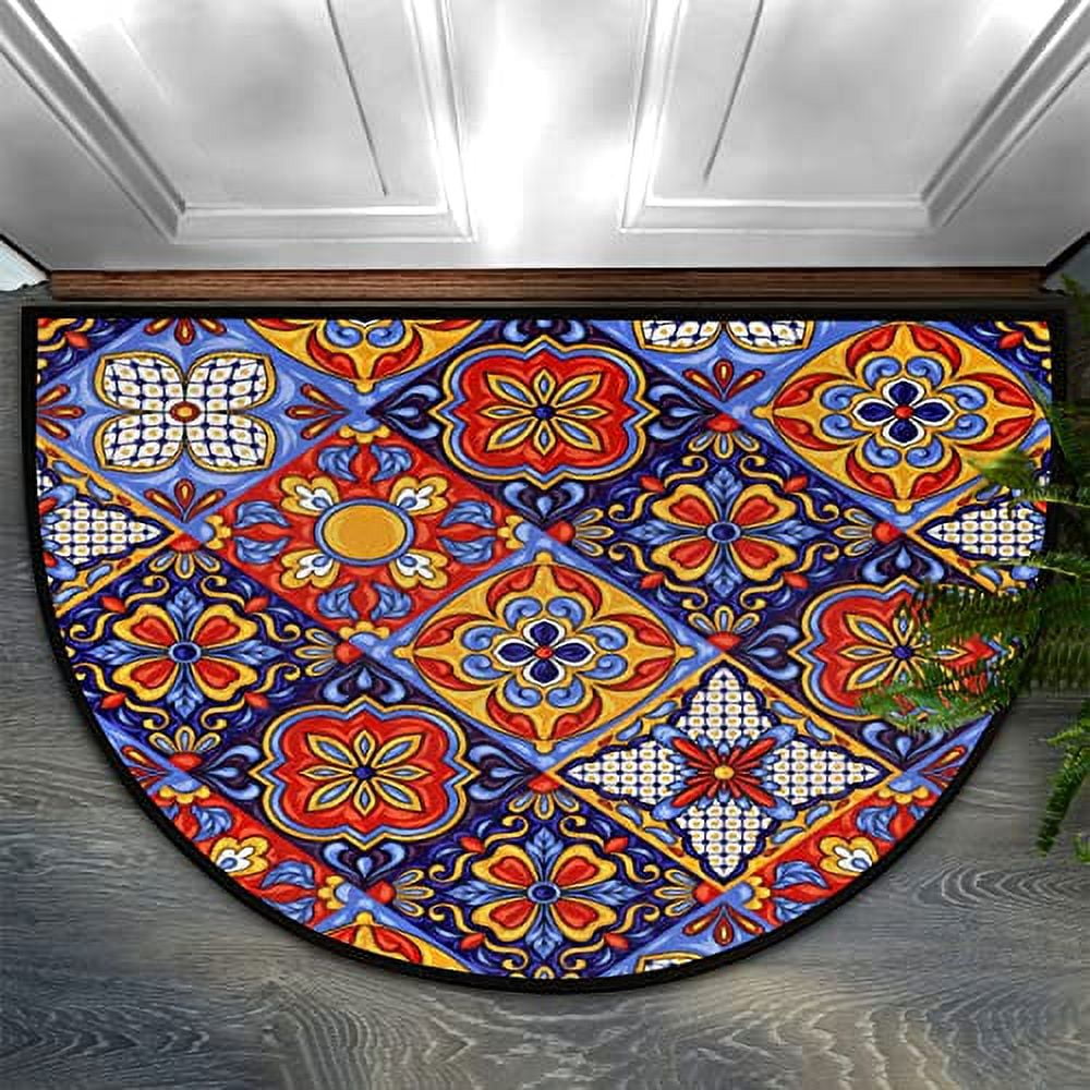 30X17 Inch Mexican Talavera Ethnic Floral Half Round Door Mat Indoor ...