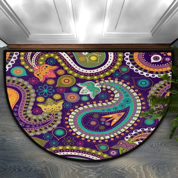 30X18 Inch Abstract Paisley Floral Flower Pattern Half Round Doormat Indoor Anti-Skid Semi Circle Doormat Entrance Fall Half Circle Floor Rugs for Bathroom Area Rugs mat Home Decorations