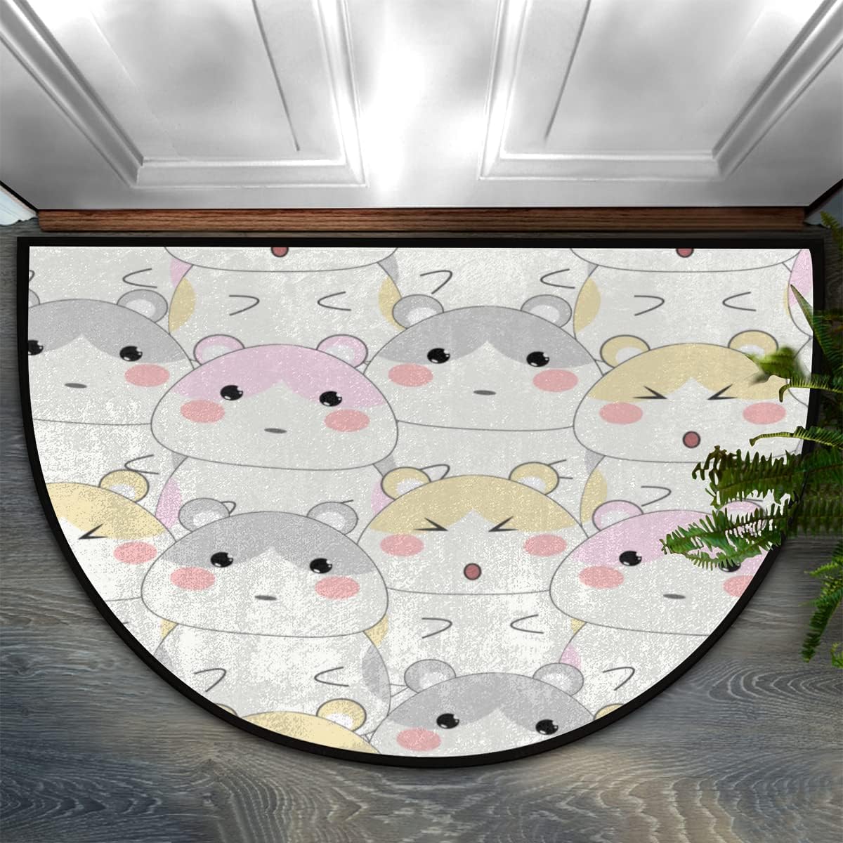 30X18 Inch Cute Pink Grey Yellow Animals Half Round Doormat Indoor Anti