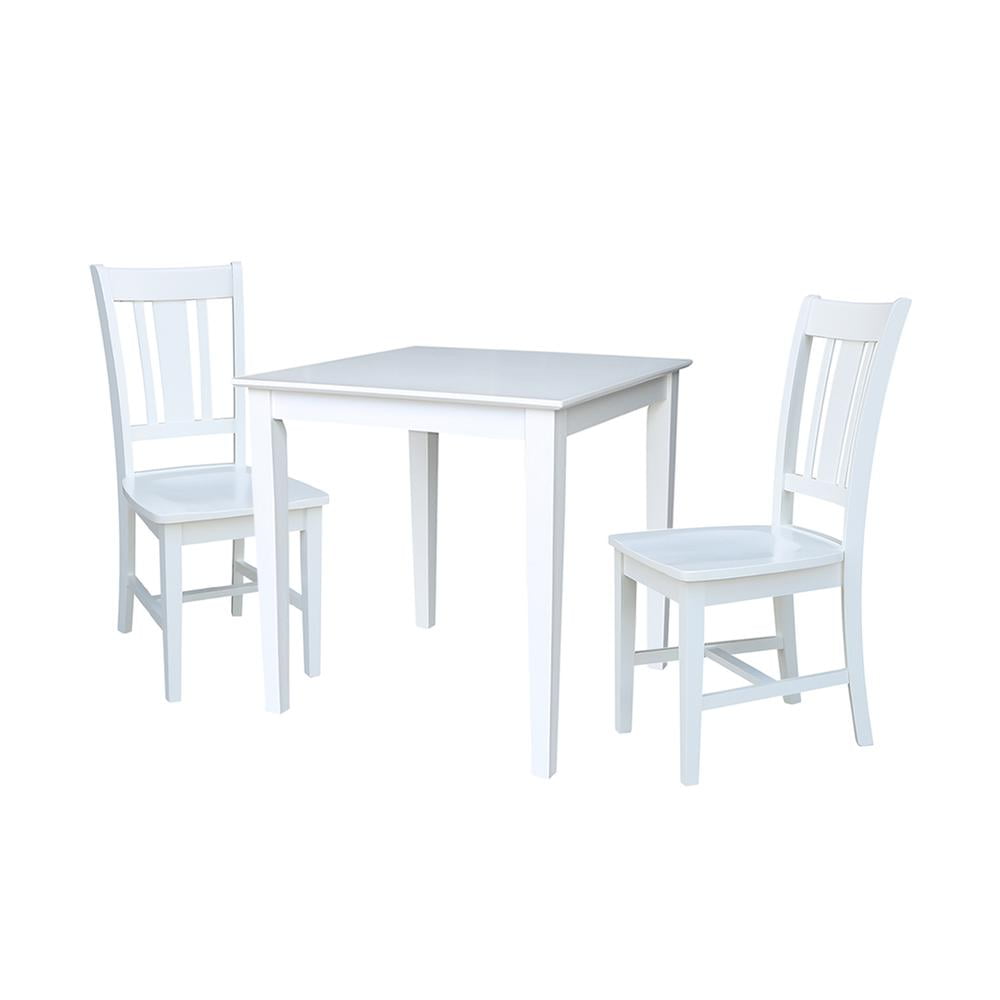 White Solid Wood Dining Table with 2 Chairs, 30x30