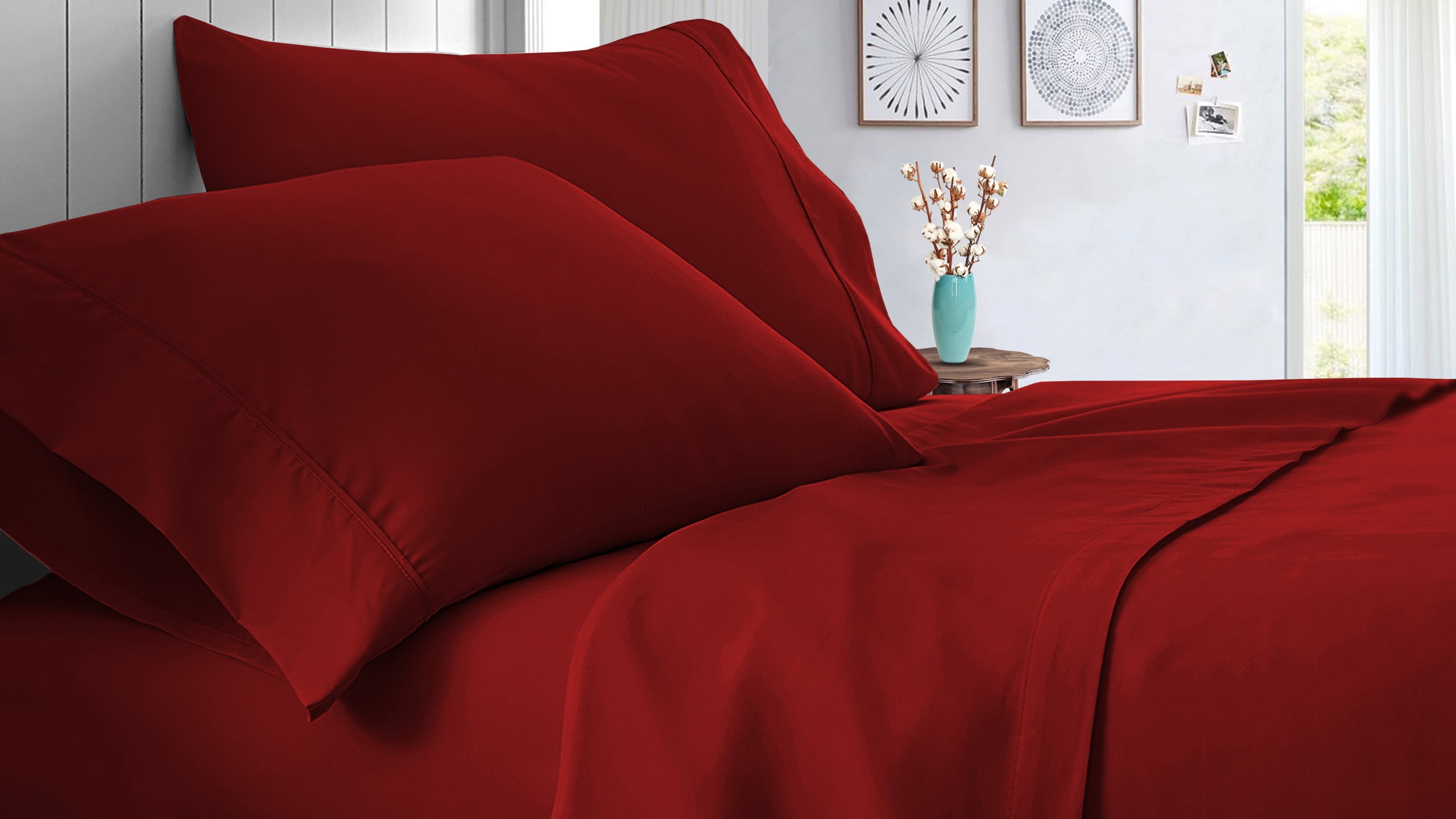30X76" Cot Bed RV Bunk & Truck Sleeper 4 piece sheet set 600 TC Bed Sheets for Campers, RV's & Travel Trailers, Cot beds sheets Easy Fit Mattress upto 14” Inch Deep Pocket Burgundy solid