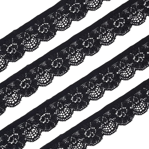 30Yards 30 Yards 1" Wide Lace Elastic Trim Black Lace Ribbon Flower Edge Trimming for Sewing Craft Wedding Party Decor Clothes