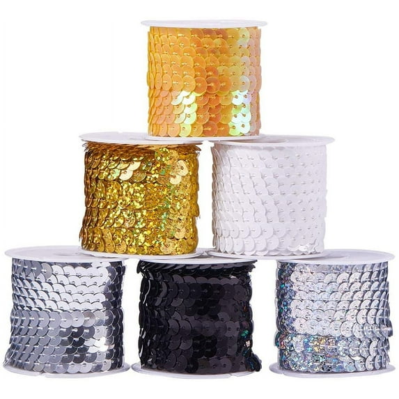 30Yards Spangle Flat Sequins 6mm 6 Color Crafts Sequin Strip Sewing Paillette Spool String Metallic Shiny Trim