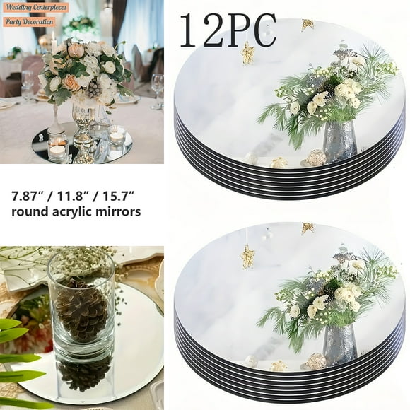 30cm/11.8" Round Acrylic Mirror Centerpieces for Tables, 12PCS Shatterproof None Glass Circle Mirror Trays, Suit for Wedding, Baby Shower, Birthday, Christmas Decorations and Party or Home Wall Decor