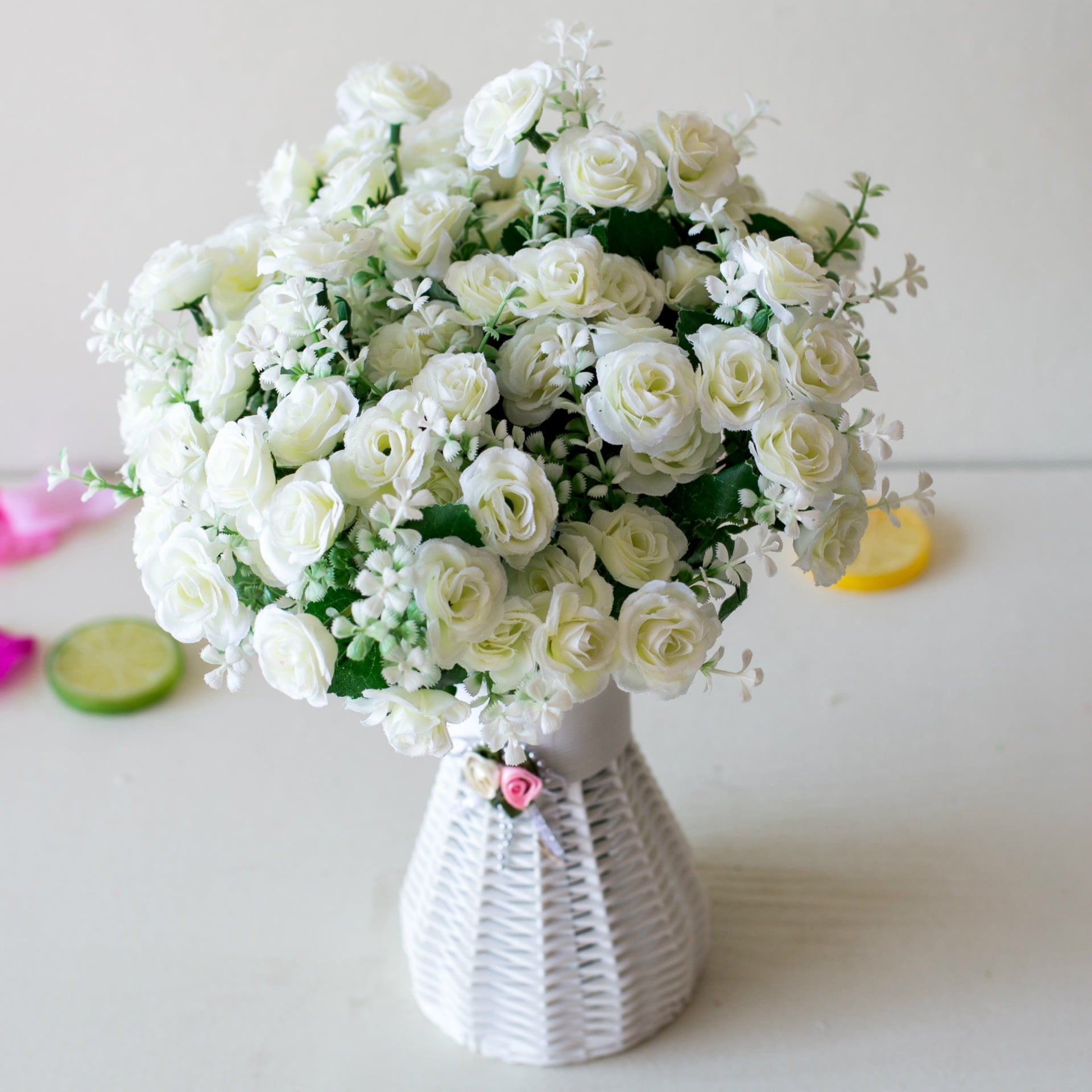 30cm 15Heads Artificial Mini Roses Flower Bouquet Home Living Room Office Desktop Ornament Fake