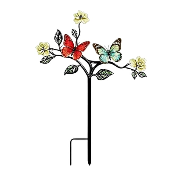 30cm 2D Flat Metal Garden Stake Decor, Colorful Bird Butterfly Flower Yard Art Ornaments for Lawn Pathway Flower Bed Decor
