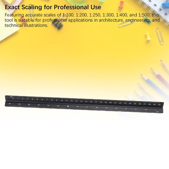 30cm Aluminum Triangular Engineer Scale Ruler with Storage Box, 6-Sided Architectural Drafting Tool for 1:100 1:200 1:250 1:300 1:400 1:500 Measurements 30cm aluminum Construction