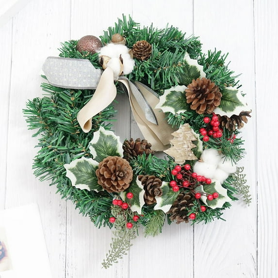 30cm Artificial Christmas Wreath for Front Door Xmas Outdoor Wreath with Bow Ball Pine Core for Indoor Outdoor Decoration Home Decor A8