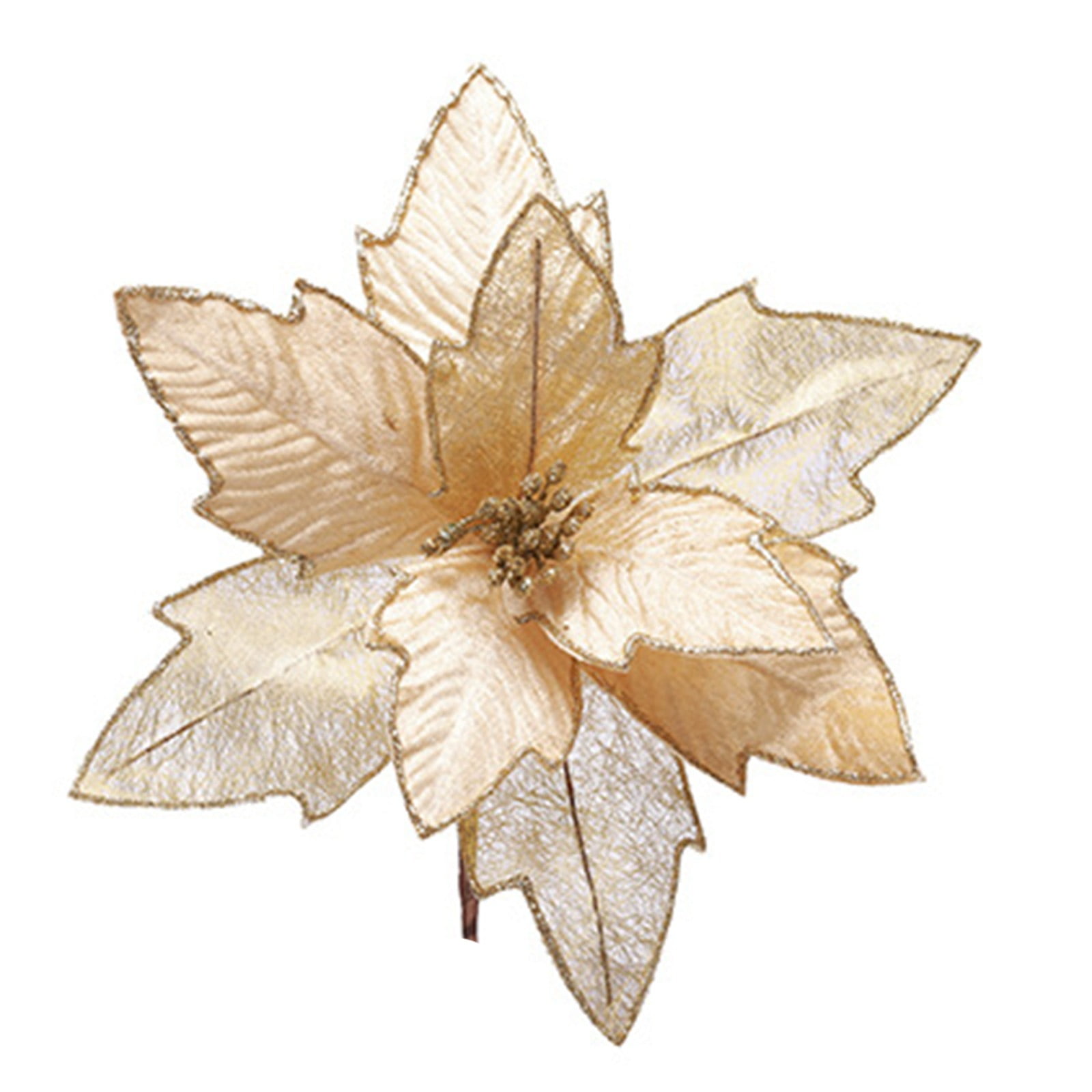30cm Christmas Poinsettia Glitter Flower Hanging Xmas Party Tree Decoration (Gold)