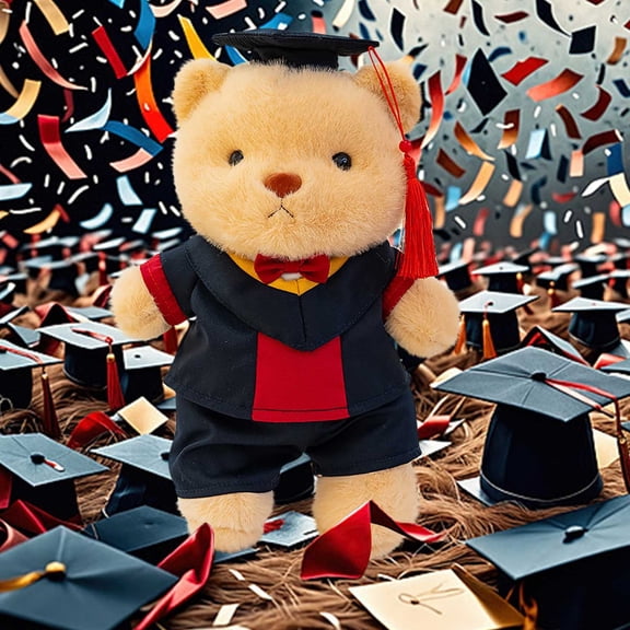 30cm Graduation Bear Plush Toy with Bachelor and Doctoral Caps Soft Stuffed Animal Souvenir for Teen Classmates and Friends Celebration Gift