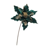 30cm Green Velvet Christmas Flowers with Glitter – Handmade Floral Decor for Trees, Wreaths & Mantels, Premium Cloth Holiday Décor