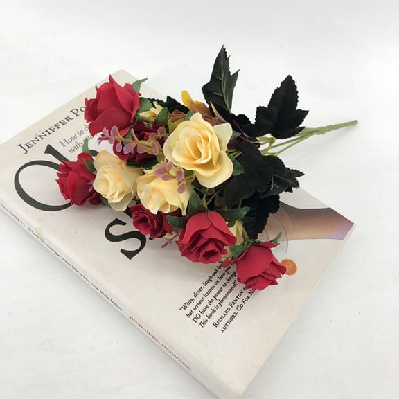 30cm High High-end Home Living Room Decoration Fake Flower Hand Feel Silk Flower 6 Forks 12 Flower Fugui Rose Ornaments Red 2PCS