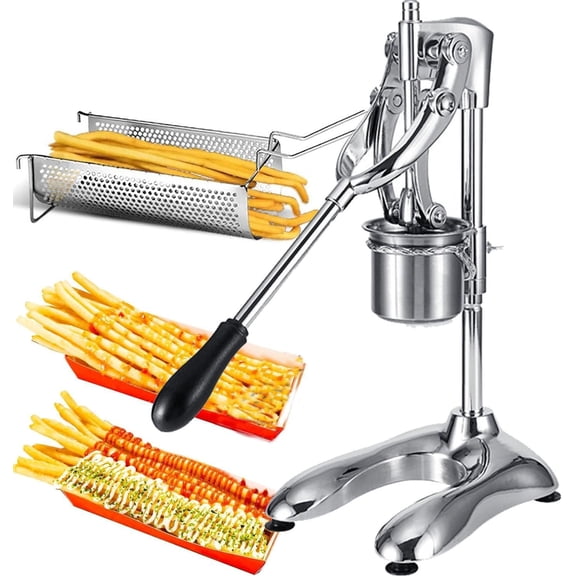 30cm Manual French Fries Maker,French Fry Cutter Machine,Manual Long French Fries Squeezer,Stainless Steel Vegetable Chopper With Fried Basket,Long Fries Extruder