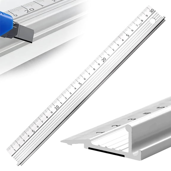 30cm Metal Ruler for Cutting  Aluminium Cutting Rulers with Raised Grip  Non Slip Edge Metal Ruler 30cm for Craft, DIY & Precision Measurement (White)