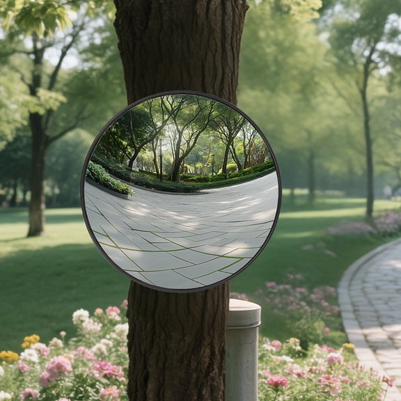 30cm Modern Black Round Convex Security Mirror Traffic Driveway Wide Angle Curved Mirror Blind Spot