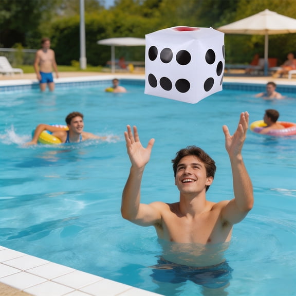 30cm PVC Inflatable Giant Dice Large Squeeze Stress Relief Toy Pool Party Game Atmosphere Inflatable Prop,White