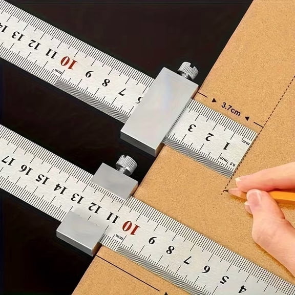 30cm Precision Carbon Steel Woodworking Square Ruler with Aluminum Alloy Locator & Integrated Marking Gauge for Accurate 90 Angles, Straight Lines, and Parallel Scribing